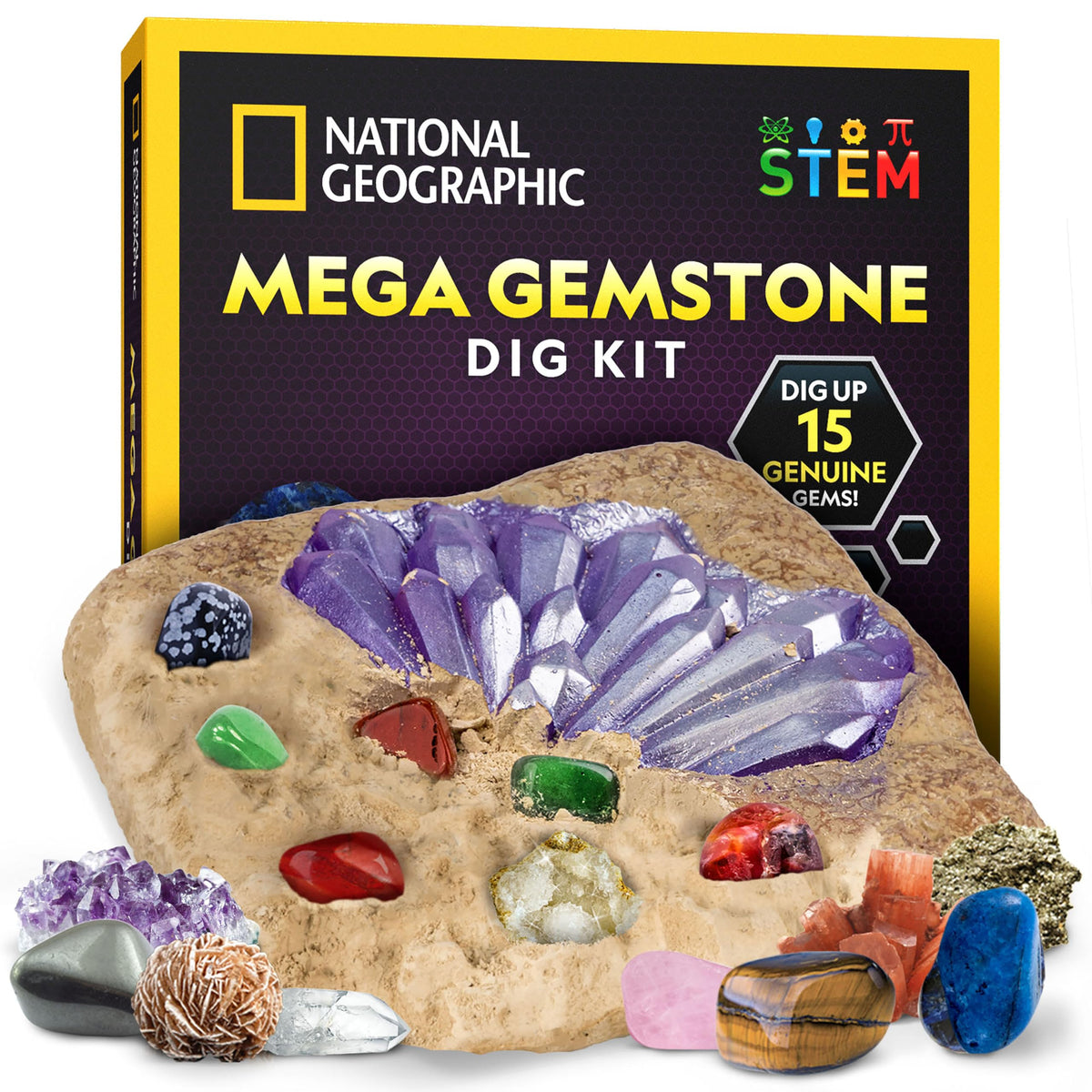 Blue Marble Mega Gemstone Dig Kit: dig brick reveals real gemstones for hands-on discovery.