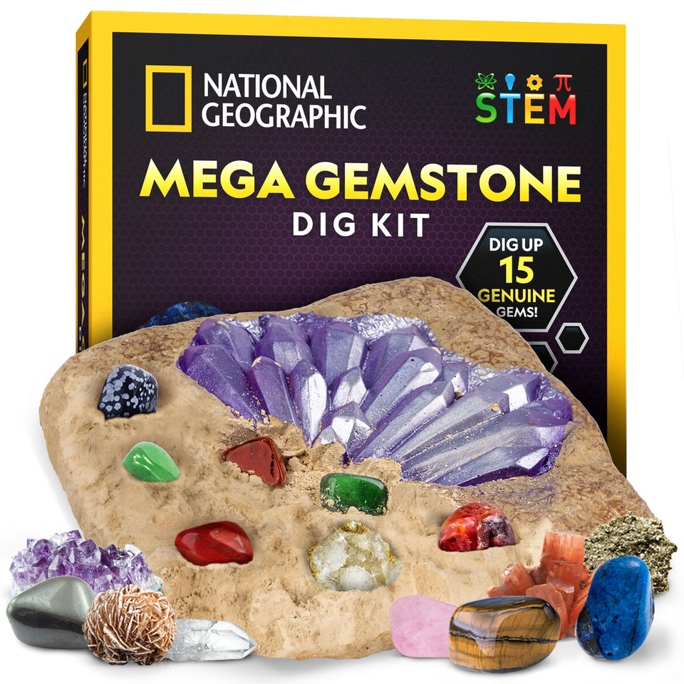 Blue Marble Mega Gemstone Dig Kit: dig brick reveals real gemstones for hands-on discovery.