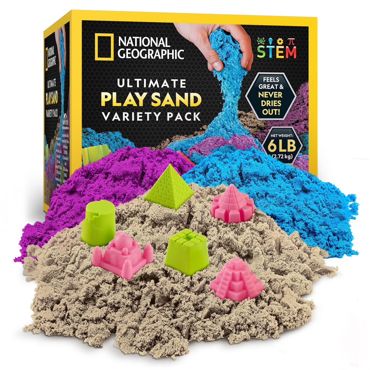 Blue Marble moon sand in blue with castle molds for creative play.