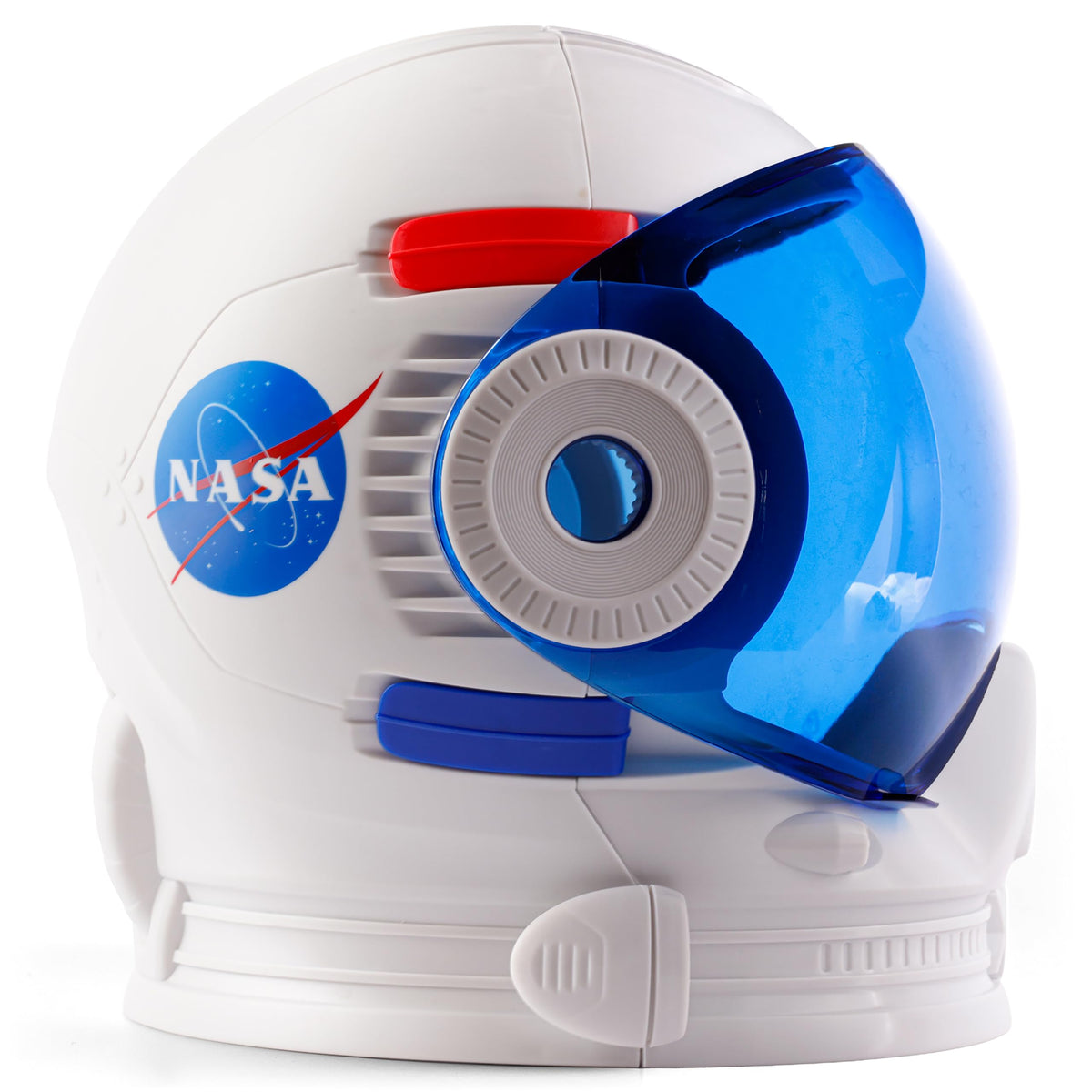Blue Marble NASA astronaut helmet with a functional visor for interactive play.