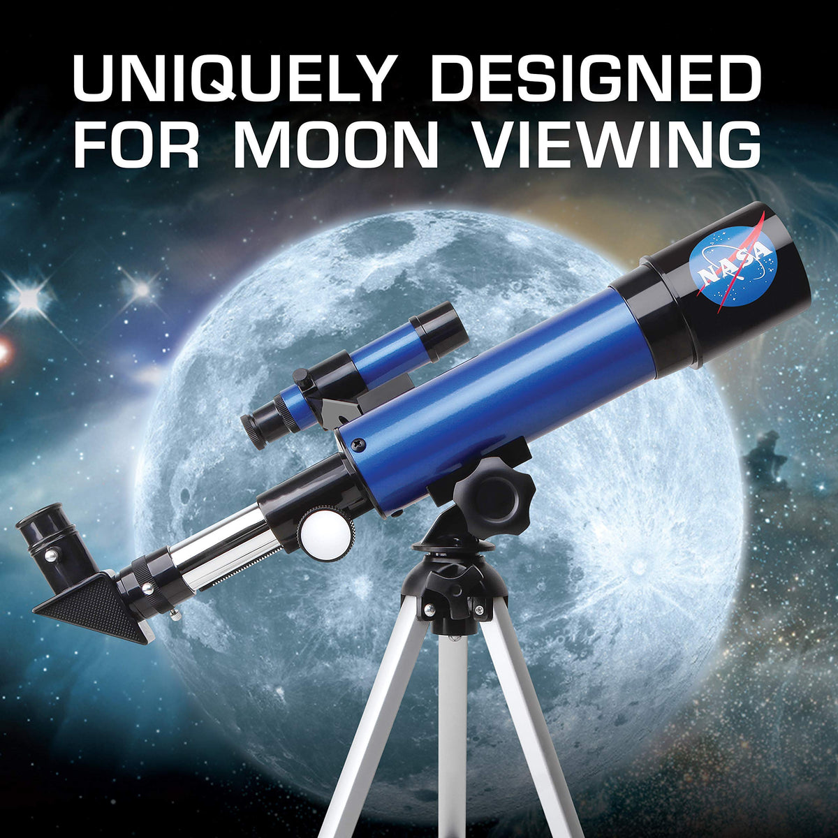 Blue Marble telescope with two eyepieces offers flexible magnification for kids