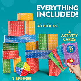 Blue Marble jumbo bricks kit includes blocks, spinner, cards, and full setup instructions