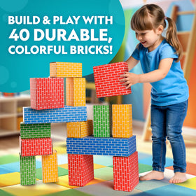 Blue Marble blocks in 3 sizes create sturdy jumbo bricks for easy stacking