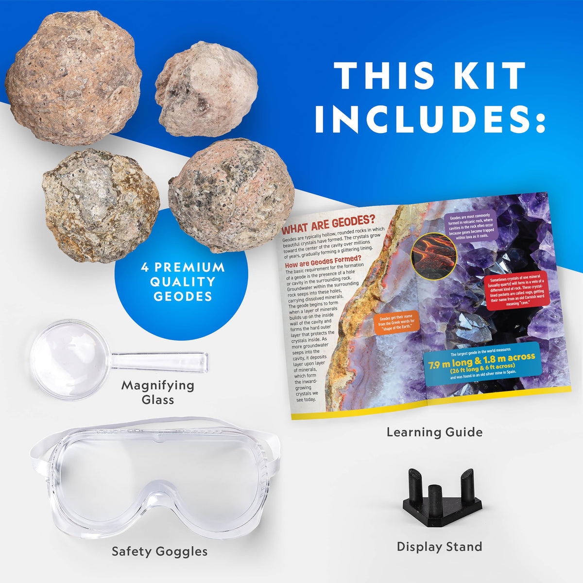 Blue Marble National Geographic geodes kit geodes inside reveal hidden minerals after cracking.