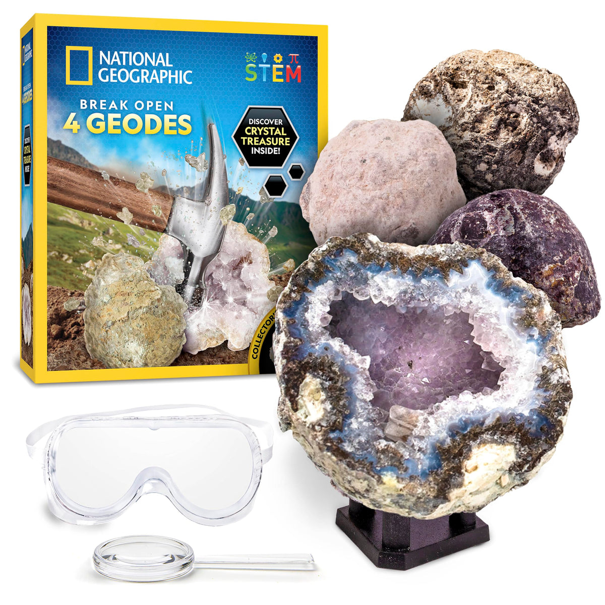 Blue Marble National Geographic geodes kit goggles for safe, immersive exploration during science fun.