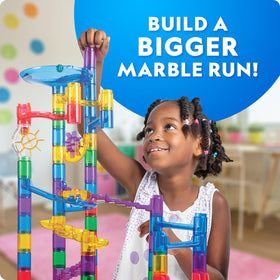 Blue Marble National Geographic construction pieces support sturdy, expandable marble runs.