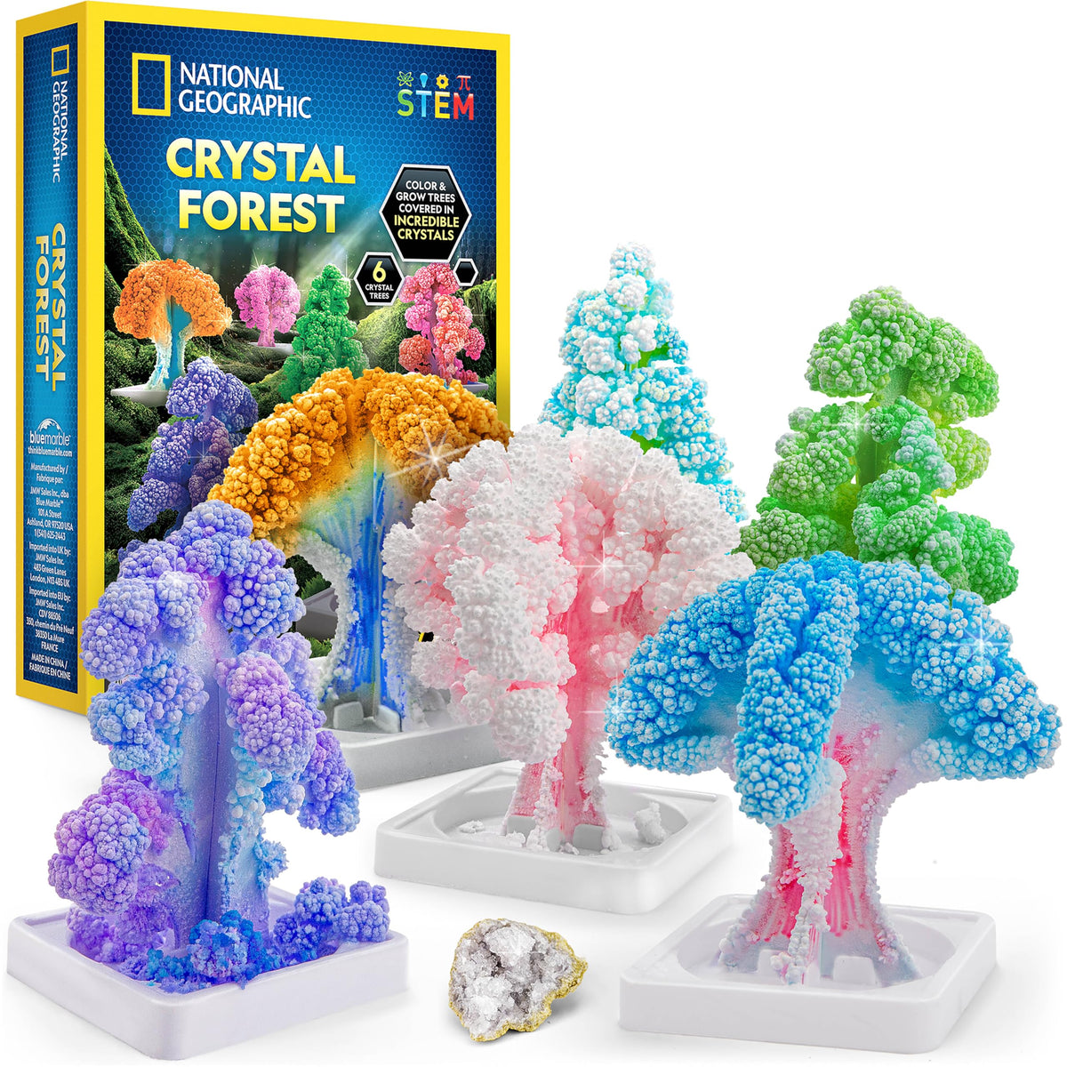 Blue Marble National Geographic Crystal Growing Kit shows crystal-covered tree branches during growth for hands-on science