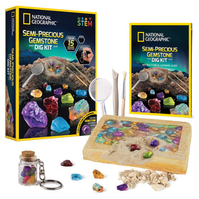 Blue Marble National Geographic dig kit reveals amethyst gemstone during excavation.