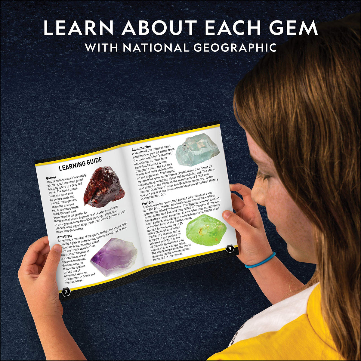 Blue Marble National Geographic dig kit reveals aquamarine gemstone with magnification.