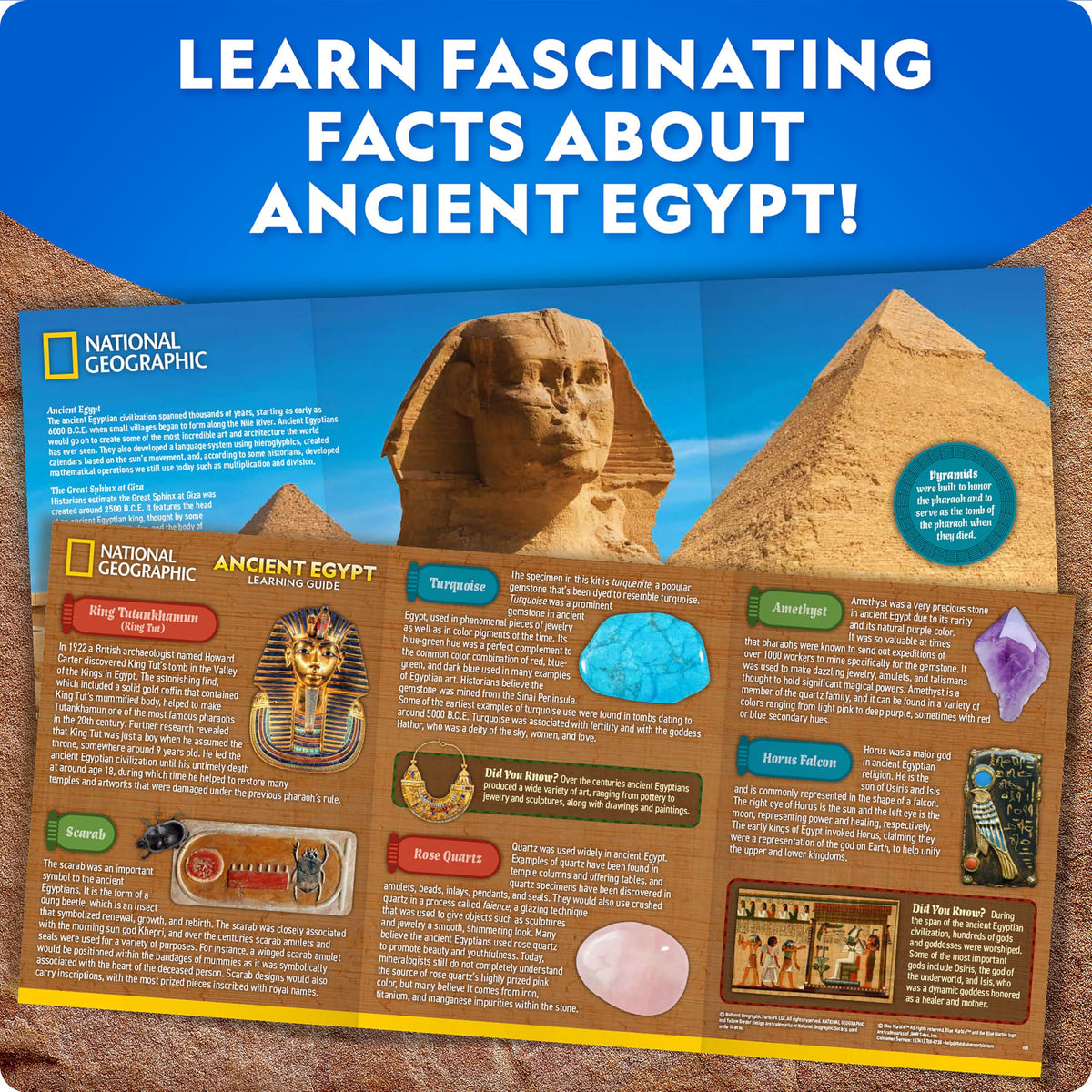Blue Marble National Geographic Egypt dig kit hieroglyphs booklet teaches simple symbols while excavating.