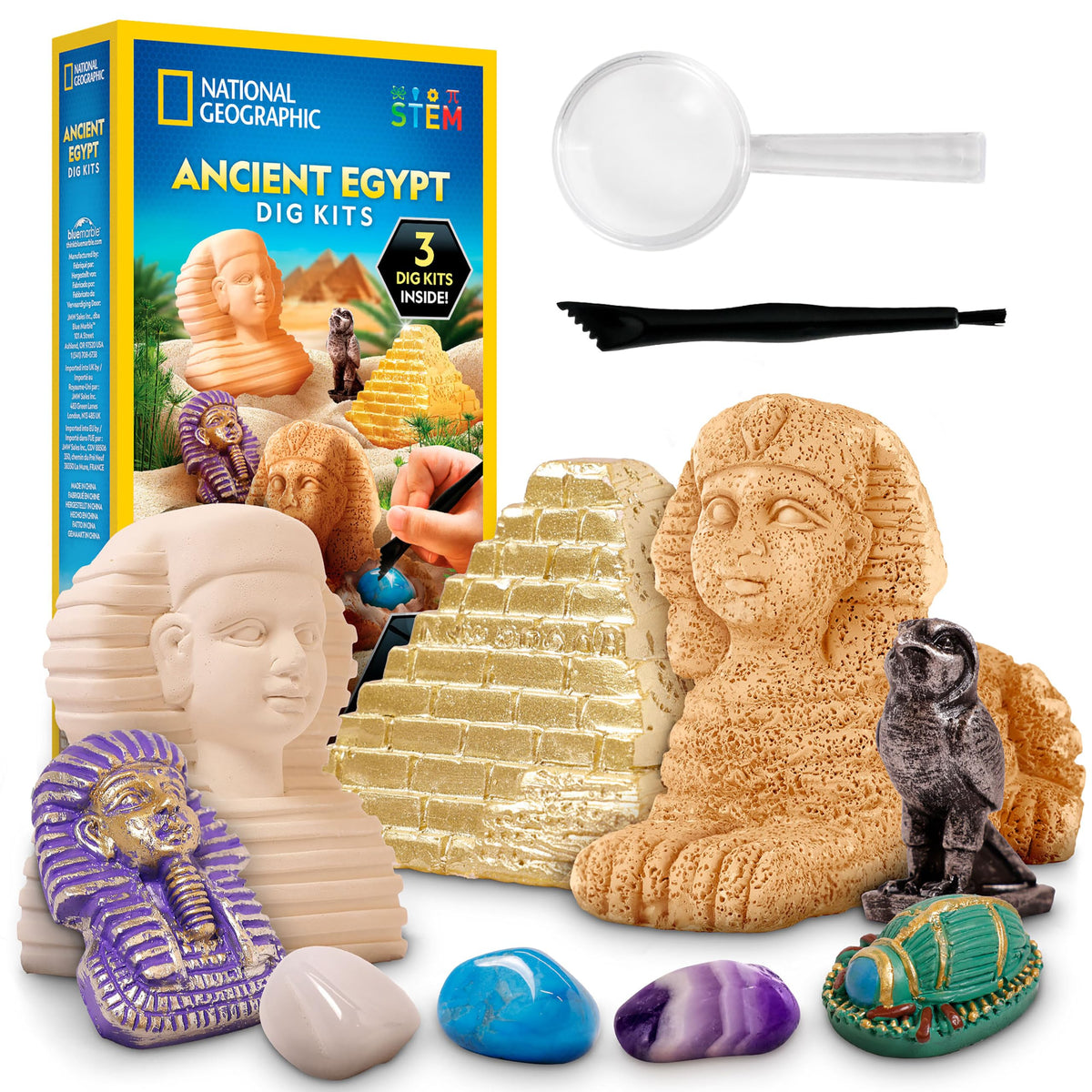 Blue Marble National Geographic Egypt dig kit pyramid brick with hidden treasures sparks imaginative archaeology play.