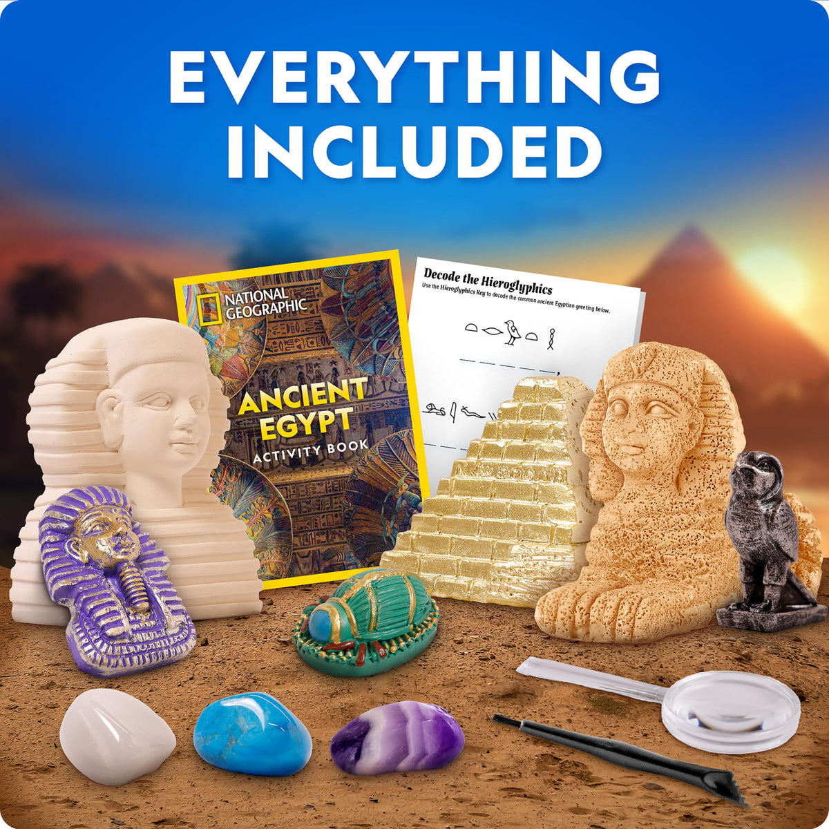 Blue Marble National Geographic Egypt dig kit replica artifacts diversify playtime with myth-inspired discoveries.