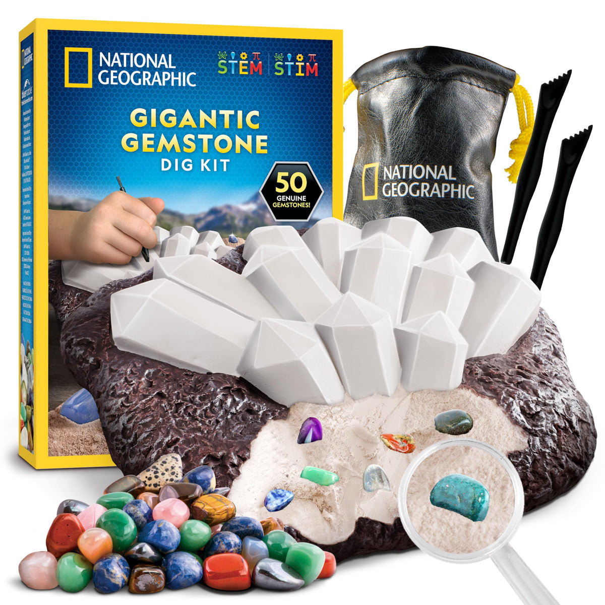 Blue Marble National Geographic Gemstone Dig Kit brick—hands-on excavation experience for curious kids.