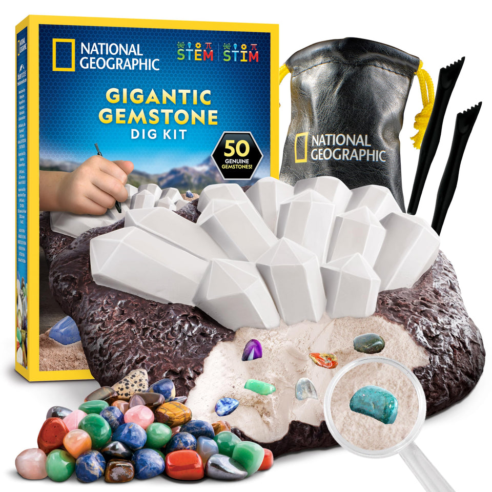 Blue Marble National Geographic Gemstone Dig Kit brick—hands-on excavation experience for curious kids.