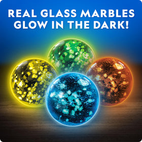 Blue Marble National Geographic glow marbles shine in low light for viewing.