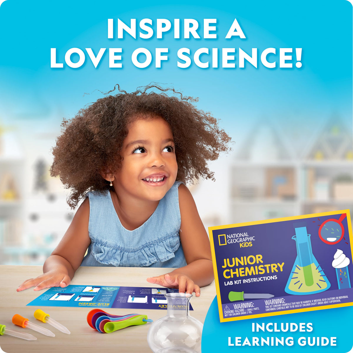 Blue Marble National Geographic Junior Chemistry Set includes more than 20 kid-friendly tools