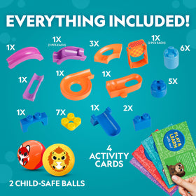 Blue Marble National Geographic Kids marble run pieces stack into vibrant mazes.