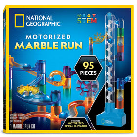 Blue Marble National Geographic marble run elevator in action enables endless marble launches.