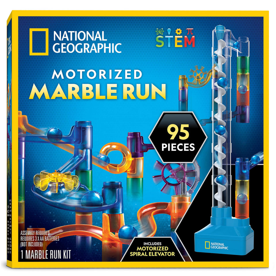 Blue Marble National Geographic marble run elevator in action enables endless marble launches.