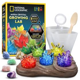 Blue Marble National Geographic Mega Crystal Growing Kit shows eight colors forming quickly.