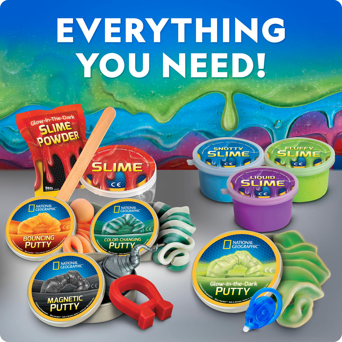 Blue Marble Mega Slime Kit glow putty for night time fun.