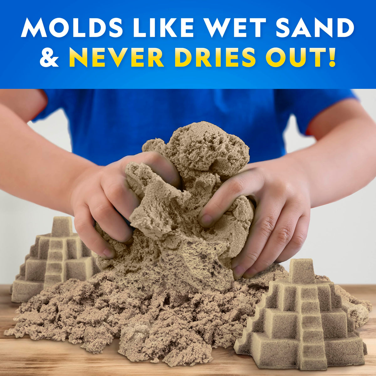 Blue Marble Moon Sand sticks to itself, reducing surface mess during activities.