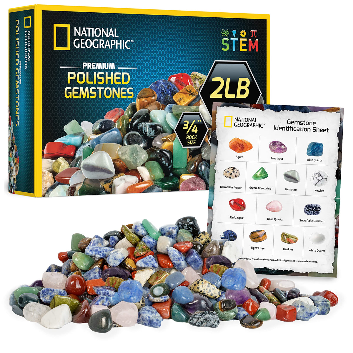 Blue Marble National Geographic polished stones, 2 lbs, 3/4-inch tumblers for hands-on geology learning.