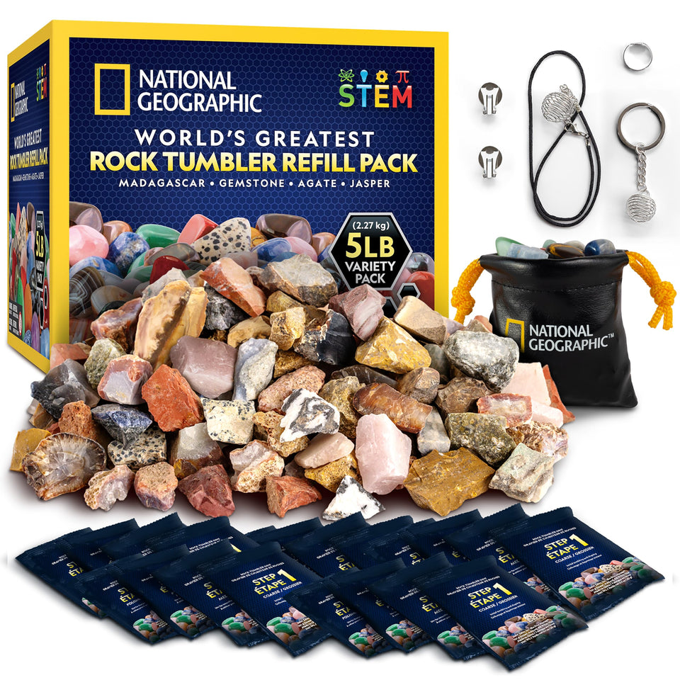 Blue Marble National Geographic refill rocks—unpolished stones for beginner tumbling projects.