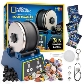 Blue Marble National Geographic Rock Tumbler Kit with extra-large barrel for home polishing