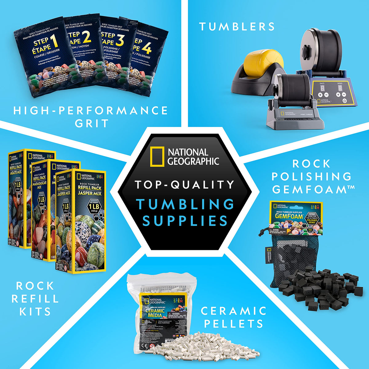 Blue Marble National Geographic Rock Tumbler Refill learning guide teaches gemstone basics and care tips
