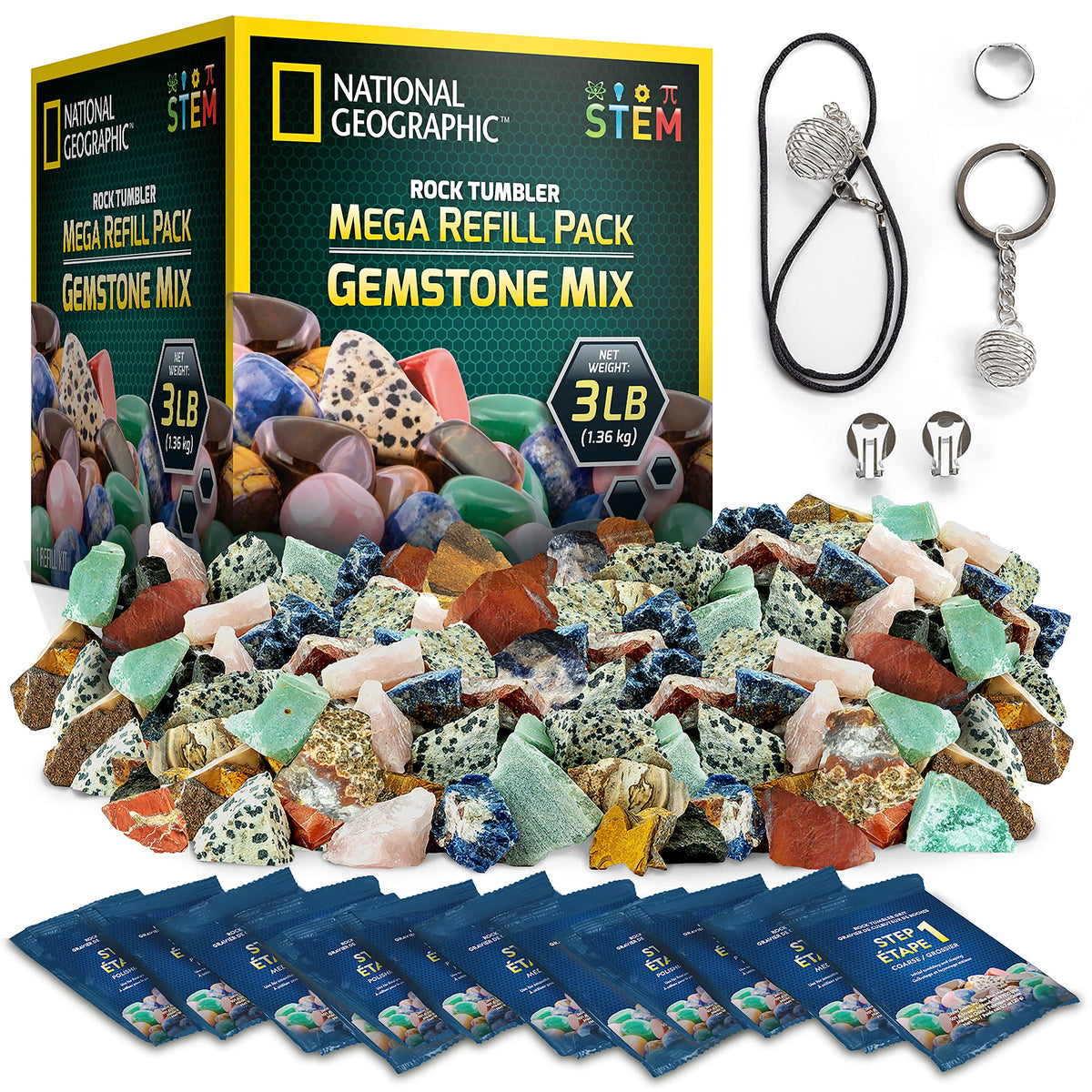 Blue Marble National Geographic Rock Tumbler Refill showing rough gemstones for creative tumbling projects