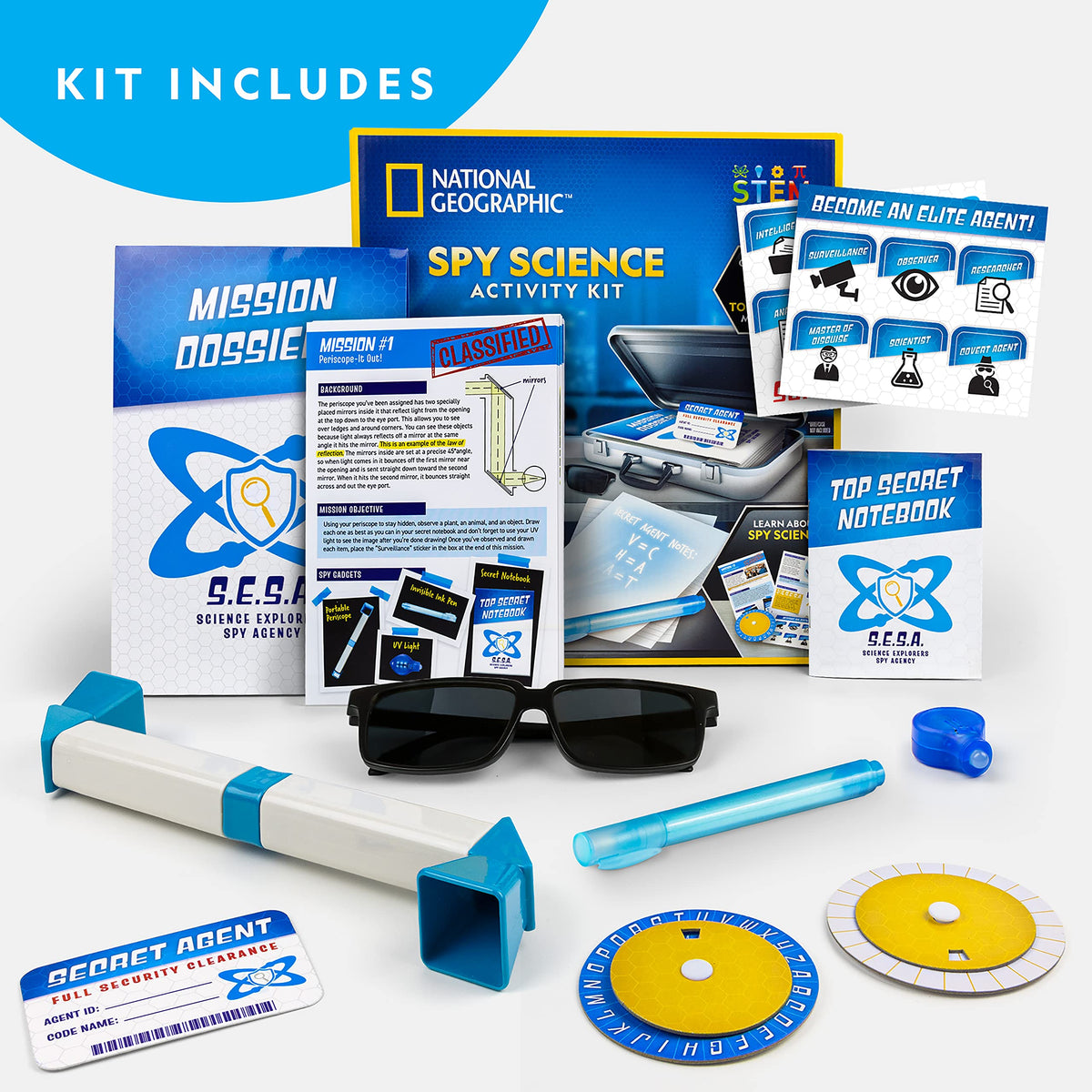 Blue Marble Spy Kit decoder wheels to crack codes and notes.