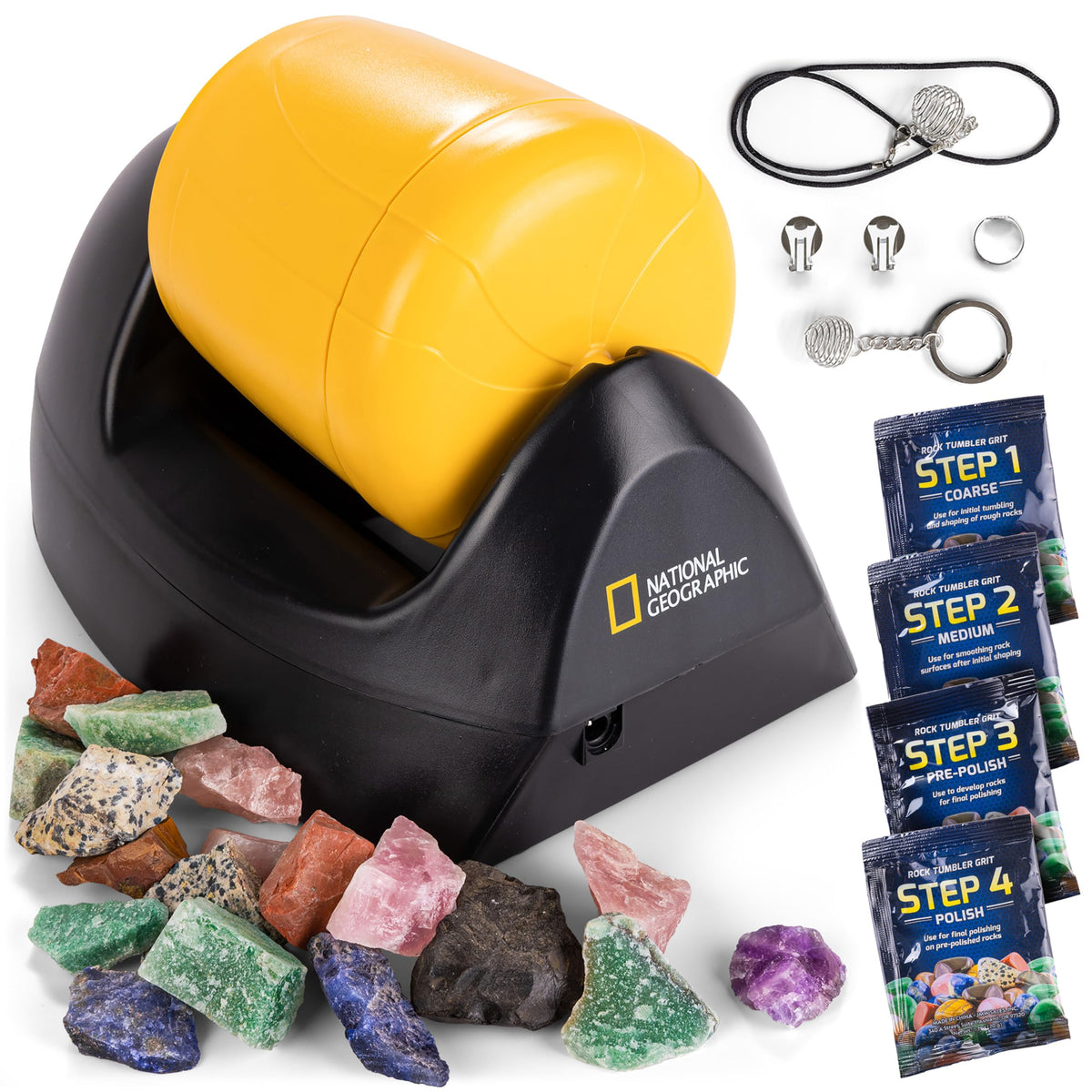 Blue Marble National Geographic Starter Rock Tumbler Kit box and components ready for beginners.
