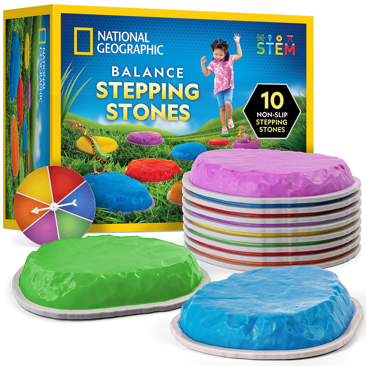 Blue Marble National Geographic stepping stones in a 10-pack for colorful balance play.