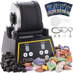 Blue Marble National Geographic Tumbler Kit box demonstrates a beginner-friendly setup for polishing stones.