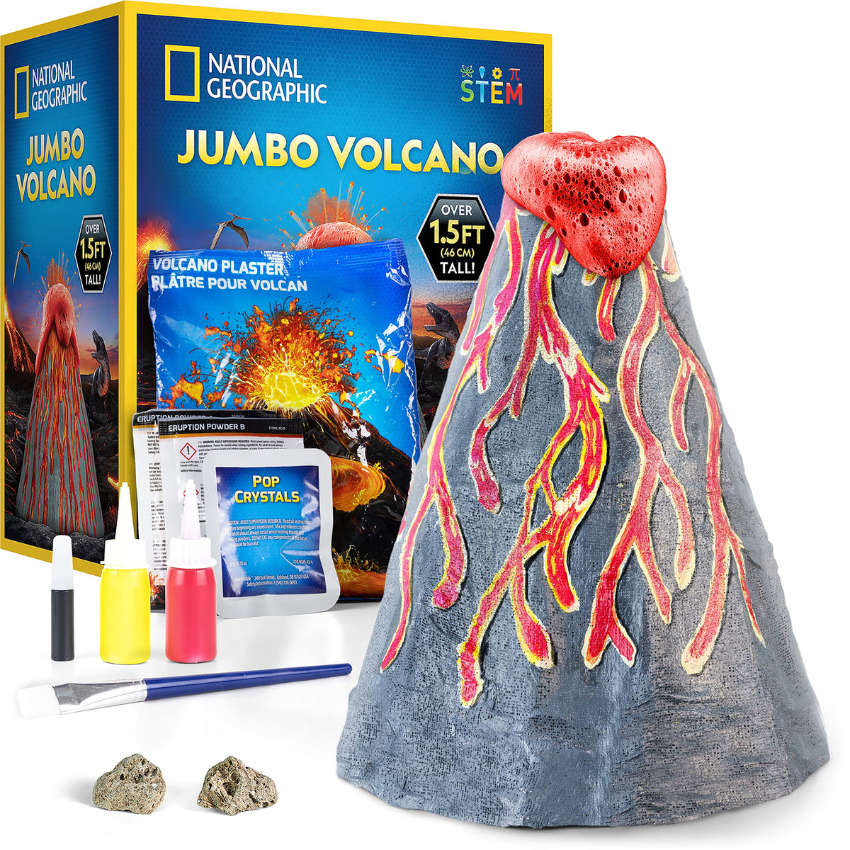 Blue Marble National Geographic Volcano, giant front view, dramatic science centerpiece for projects