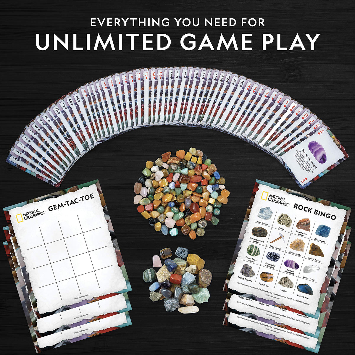 Blue Marble 52 playing cards with fascinating rock facts for study and games.