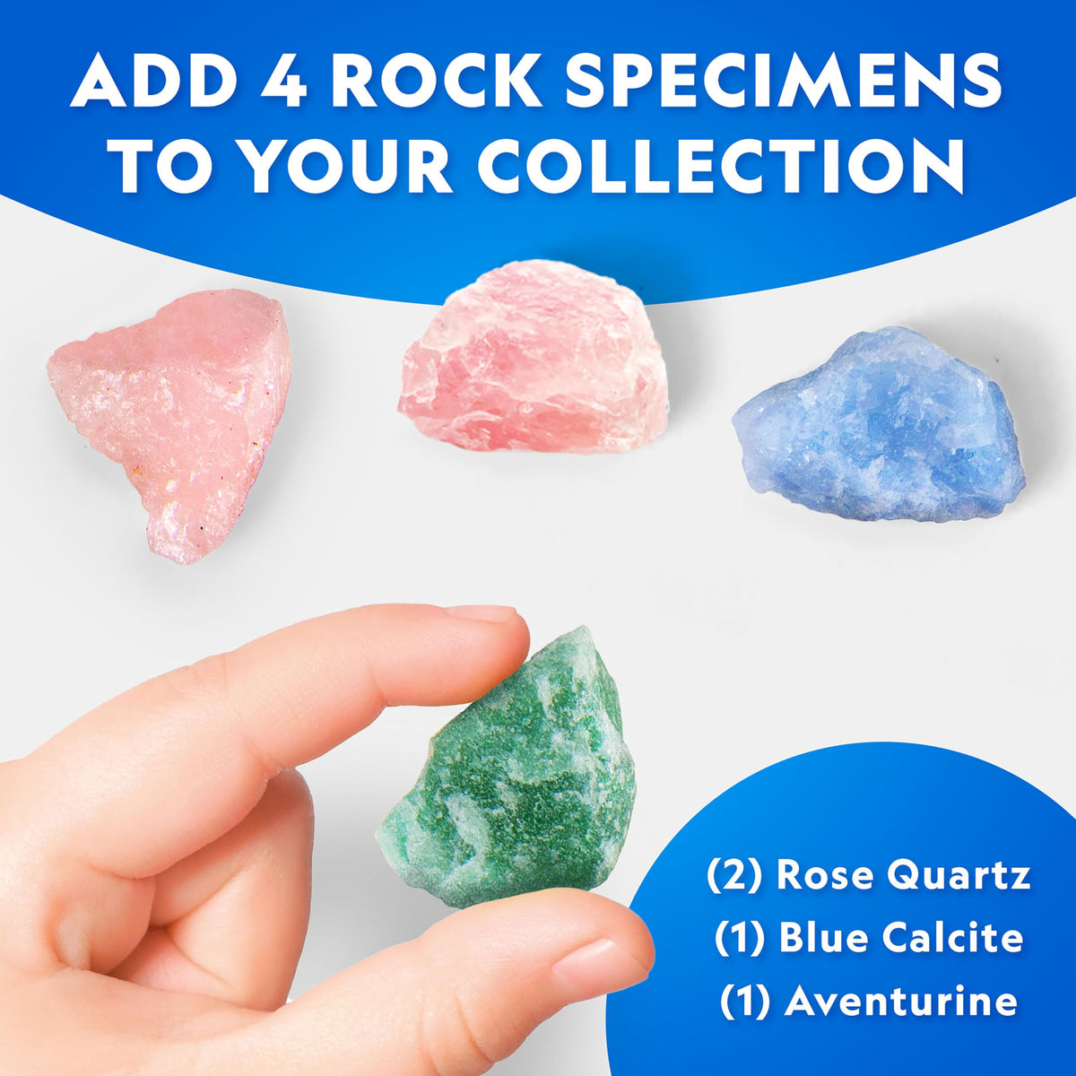 Blue Marble rose quartz and green aventurine gemstones for natural detail
