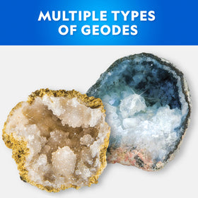 Blue Marble safety goggles protecting eyes during geode cracking