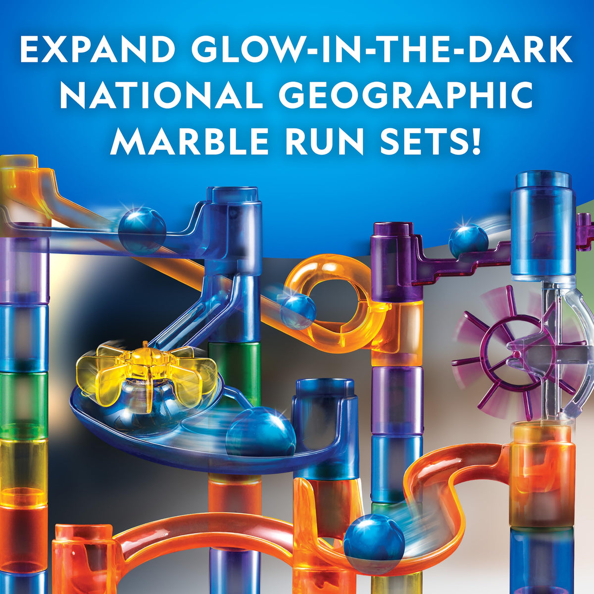 Blue Marble spiral lift component connects smoothly to create dynamic marble runs.