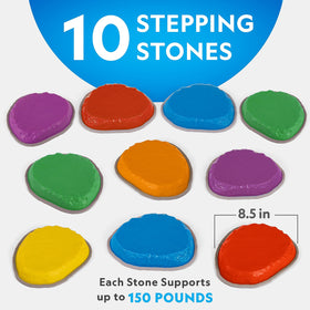Blue Marble stepping stones with non-slip bases support safe jumping practice.