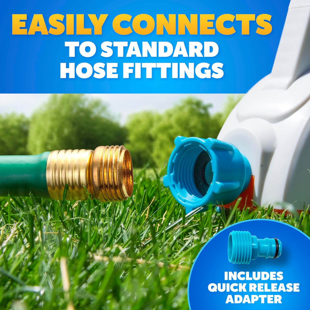 Blue Marble Toss 'N Soak connects to a standard garden hose for instant splash.