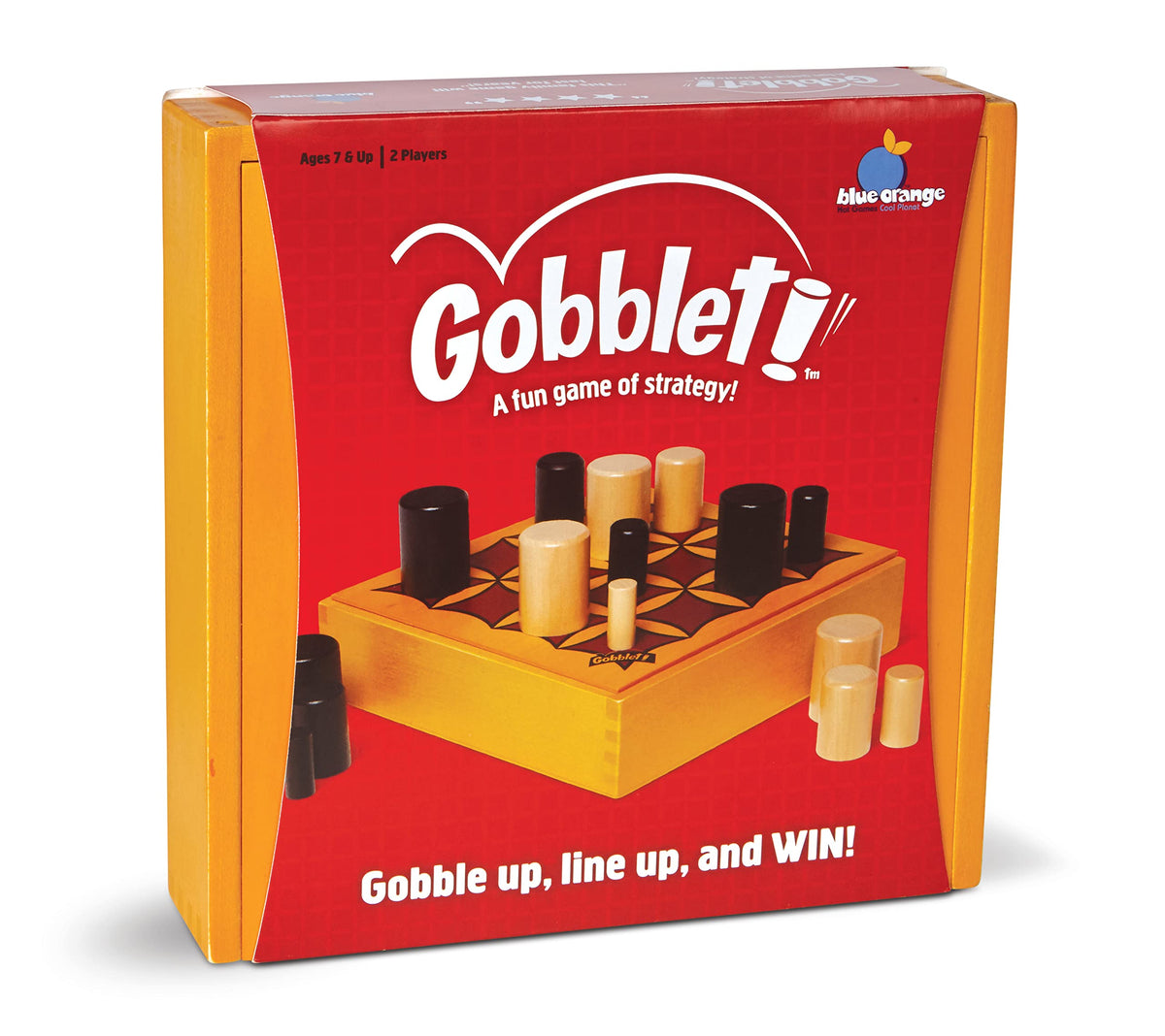 Blue Orange Gobblet wooden box with pieces neatly stored.