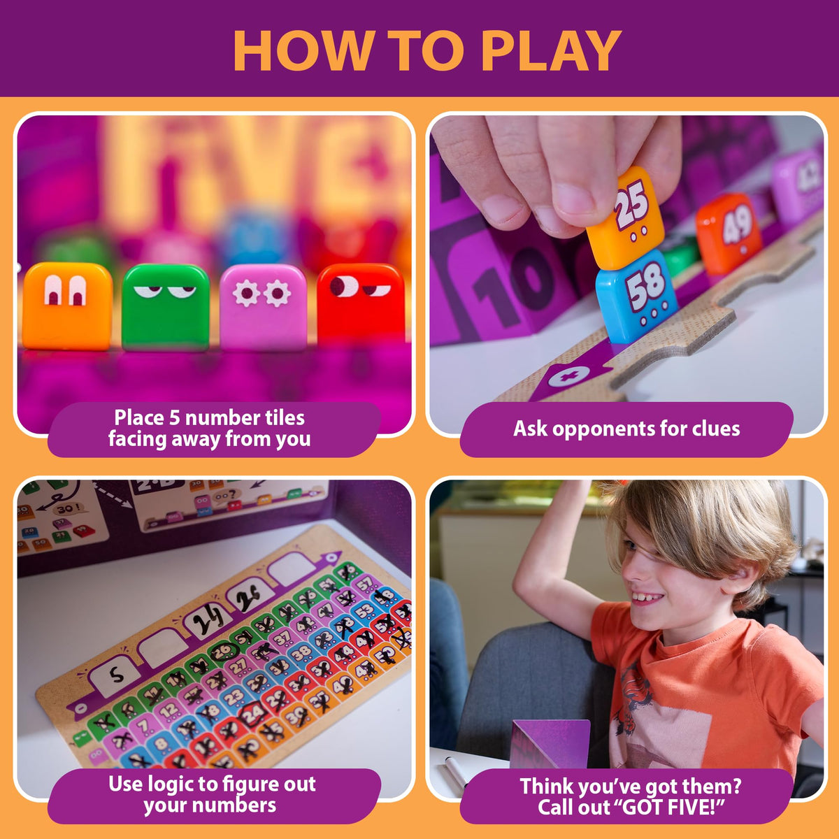Blue Orange Got Five! game boards keep track of your ordered sequence.
