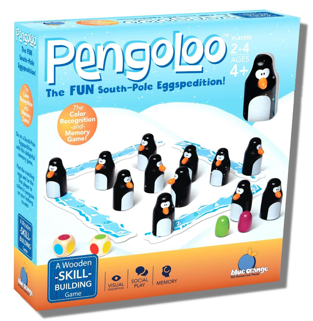 Blue Orange Pengoloo penguin figurines ready for a family memory game.
