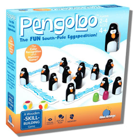 Blue Orange Pengoloo penguin figurines ready for a family memory game.