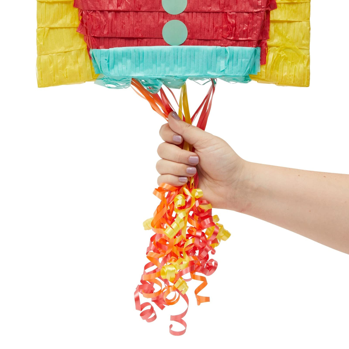 BLUE PANDA bright red rocket pinata adds bold focal point.