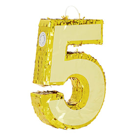 Blue Panda Gold Foil Number 5 pinata front view for an elegant table centerpiece