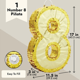 Blue Panda Gold Foil Number 8 Pinata serves as a striking birthday centerpiece