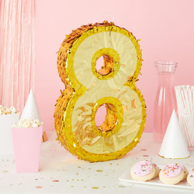 Blue Panda Gold Foil Number 8 Pinata shines with a luxurious gold finish